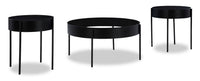 Ensemble de 3 tables modernes Moira de 36 po, table à café et 2 tables de bout - noir