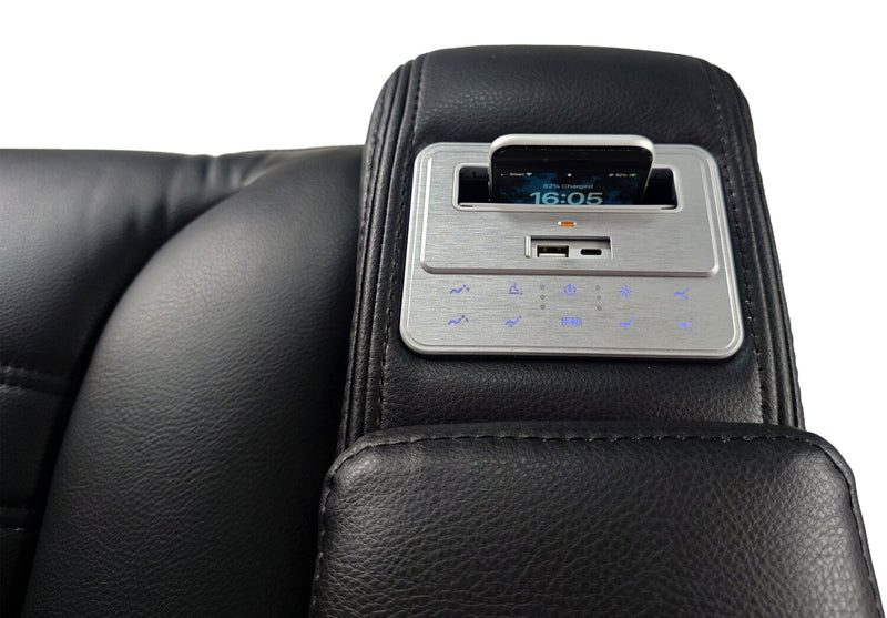 Fauteuil de massage à inclinaison électrique Zen de 40 po en tissu d’apparence cuir avec appuie-tête électrique et siège chauffant - noir