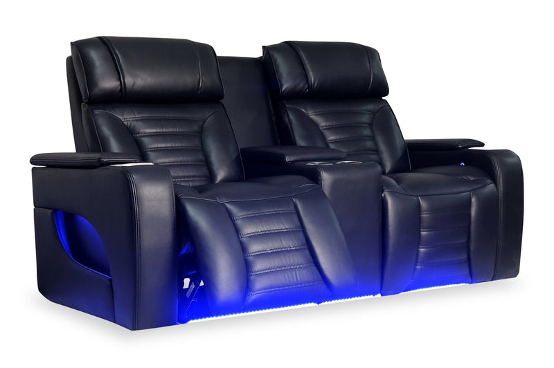 Causeuse de massage à inclinaison électrique Zen de 75,5 po en tissu d’apparence cuir avec console réfrigérée - noire