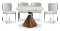  Ensemble de salle à manger Alwin 5 pièces en métal avec table ronde de 47,25 po (L), dessus en pierre frittée et 4 chaises - brun et gris