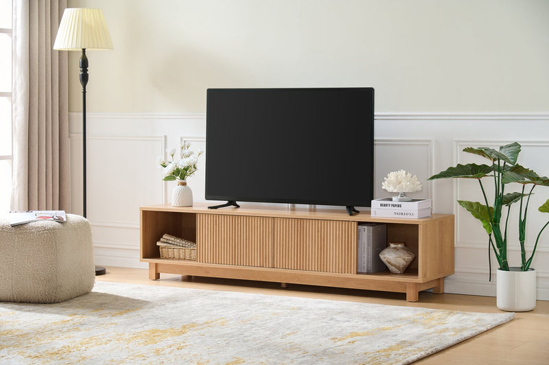 Meuble pour téléviseur moderne Sylvie de 70 po avec rangement pour téléviseurs de jusqu’à 70 po - chêne naturel