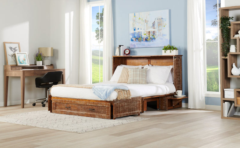 Lit escamotable Parker, marron vieilli -  format grand lit