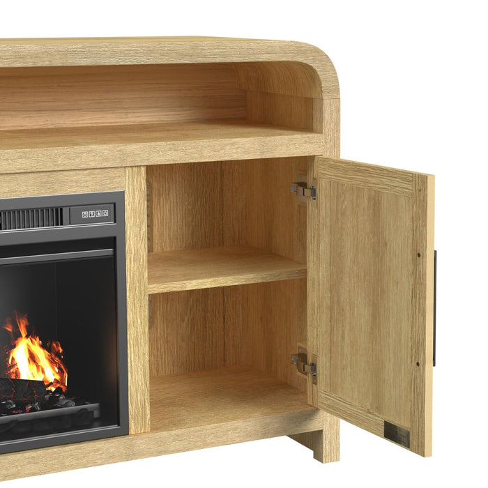 Meuble pour téléviseur Scott Living Lenore de 60 po avec foyer électrique et rangement - naturel