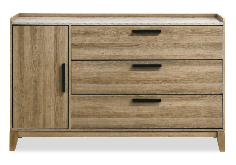 Ensemble de chambre à coucher Sable brun clair 5 pièces avec lit, commode et miroir - format lit double