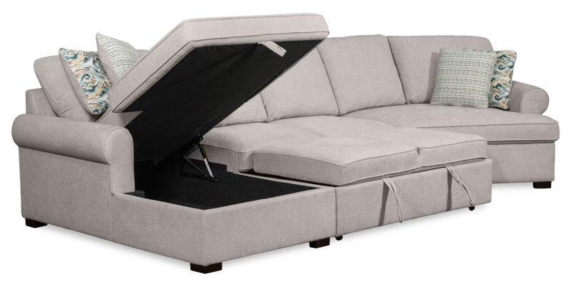 Sofa-lit sectionnel enveloppant de droite Haven de Scott Living 3 pièces en tissu de chenille avec rangement - gris