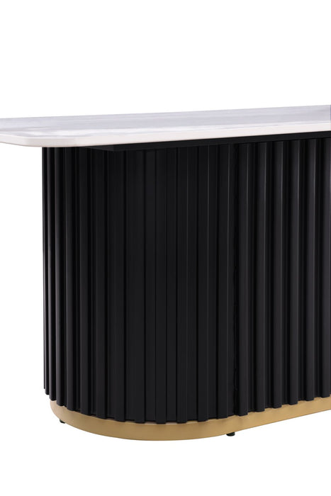 Table à café rectangulaire moderne Capri Kort & Co. de 47,5 po avec dessus en pierre frittée blanche - noire et dorée