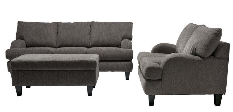 Pouf de rangement Nofia de 44 po fabriqué au Canada en tissu de chenille avec pattes en bois - gris anthracite