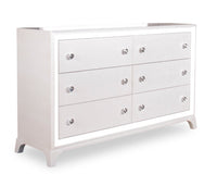 Commode somptueuse Halo de 58 po (l) x 35 po (H) à 6 tiroirs avec éclairage à DEL pour la chambre à coucher - blanche