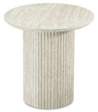Table de bout ronde Sullivan de 23,6 po avec dessus en pierre frittée - travertin beige
