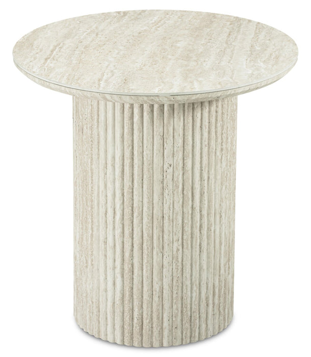 Table de bout ronde Sullivan de 23,6 po avec dessus en pierre frittée - travertin beige