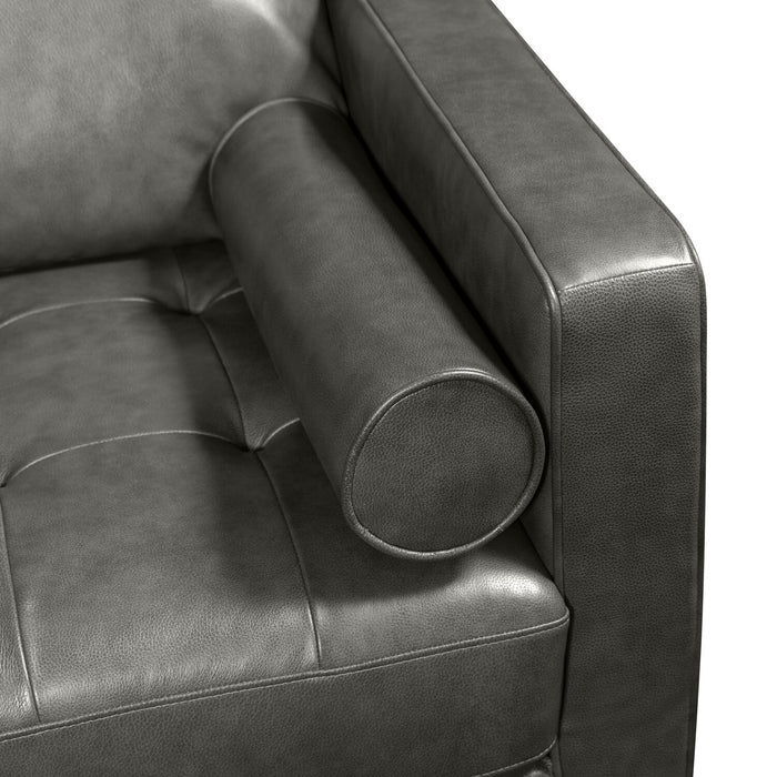 Sofa Edge de 86 po en cuir véritable avec pattes en bois et coussins de dossier amovibles - gris