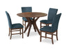 Ensemble de salle à manger Rain 5 pièces avec table ronde de 45 po (L) et 4 chaises bleues - bleu et brun