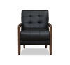 Enzo 26" Genuine Leather Accent Chair with Biscuit Tufting, Track Arms and Wood Legs - Black | Fauteuil d’appoint Enzo de 26 po en cuir véritable avec capitonnage en biscuit, accoudoirs rectilignes et pattes en bois - noir