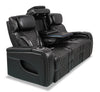 Elite 86" Genuine Leather Massage Power Reclining Sofa with Power Headrests and Storage Arms - Black | Sofa de massage à inclinaison électrique Elite de 86 po en cuir véritable avec appuie-têtes électriques et accoudoirs de rangement - noir