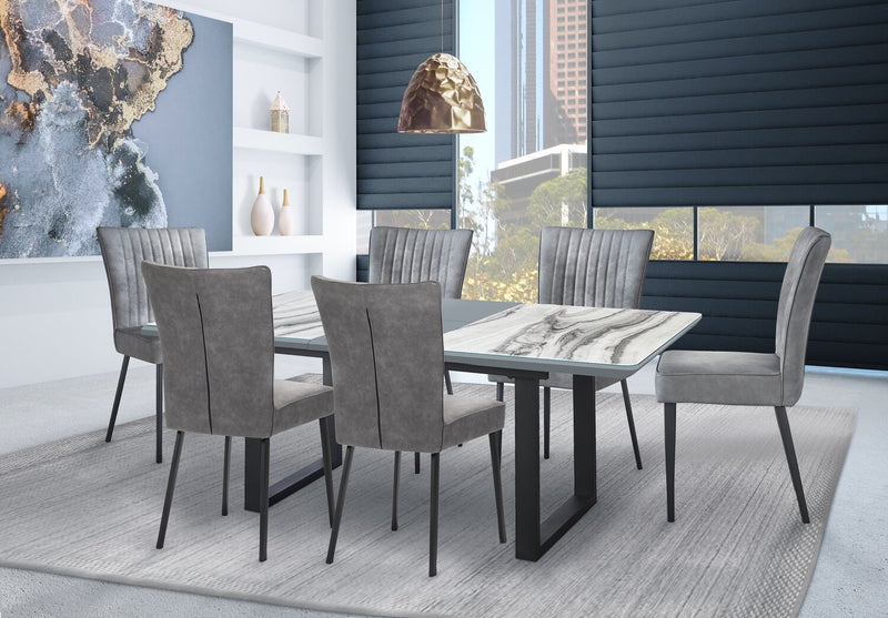 Ensemble de salle à manger Ezra 7 pièces avec table qui s’allonge de 63 po à 79 po (L) et 6 chaises - imitation de marbre blanc et gris