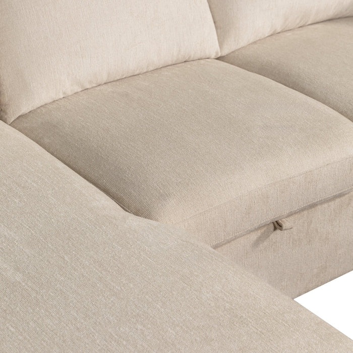 Sofa-lit sectionnel de gauche Envy 5 pièces en tissu de chenille avec fauteuil long de rangement - beige amande