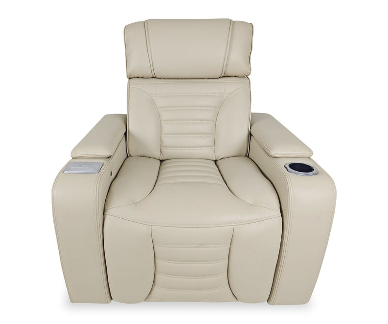 Fauteuil de massage à inclinaison électrique Zen de 40 po en tissu d’apparence cuir avec appuie-tête électrique et siège chauffant - abricot