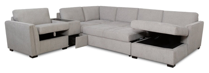 Sofa sectionnel de droite Vault 6 pièces avec causeuse-lit, 2 fauteuils de rangement et fauteuil long de rangement - gris