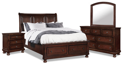 Chelsea 6pc Bedroom Set with Storage Bed, Dresser, Mirror & Nightstand, Cherry Brown - Queen Size | Ensemble de chambre à coucher Chelsea 6 pièces avec lit de rangement, commode, miroir et table de nuit, brun cerisier - format grand lit