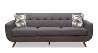Sofa Freeman Kort & Co. de 88 po en tissu d’apparence lin avec pattes en bois et coussins de dossier capitonnés - gris anthracite