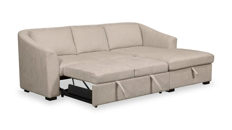 Sofa-lit sectionnel de droite Envy 2 pièces en tissu de chenille avec fauteuil long de rangement - beige amande