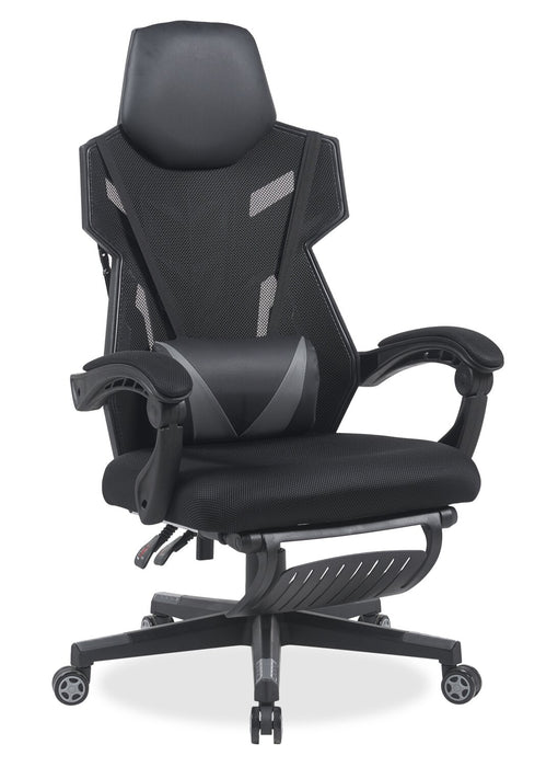 Fauteuil de jeu ergonomique Sparrow de 28,3 po avec coussin lombaire et repose-pieds - noir
