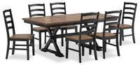 Ensemble de salle à manger Raven 7 pièces avec table à rallonge, 60 po à 78 po (L) et 6 chaises - deux teintes, noir et brun