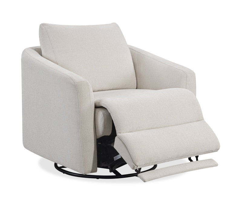 Fauteuil pivotant à inclinaison électrique Aspen de Cindy Crawford Home de 33,5 po en tissu avec repose-pieds électrique - albâtre