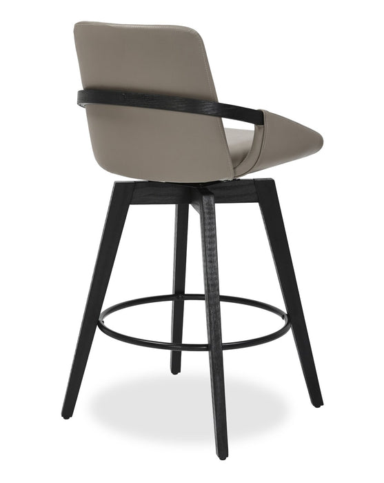 Tabouret Apex de hauteur comptoir en tissu de cuir végétalien et en métal et bois avec siège pivotant - taupe