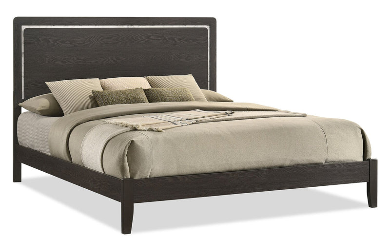 Ensemble de chambre à coucher Sable gris foncé 6 pièces avec lit, commode, miroir et table de nuit - format très grand lit