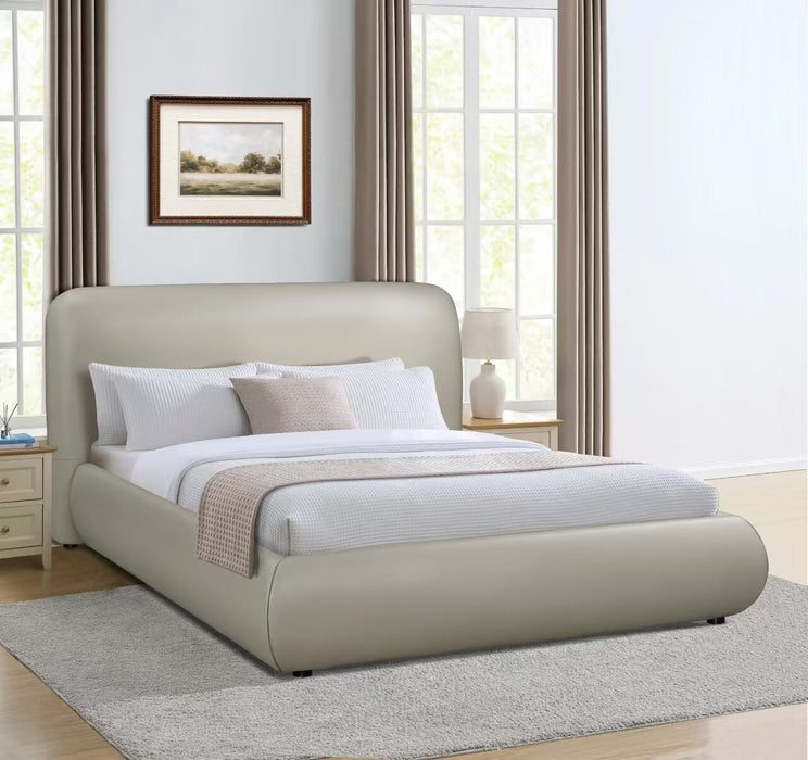 Lit plateforme rembourré moderne Luka en tissu de cuir végétalien taupe - format grand lit