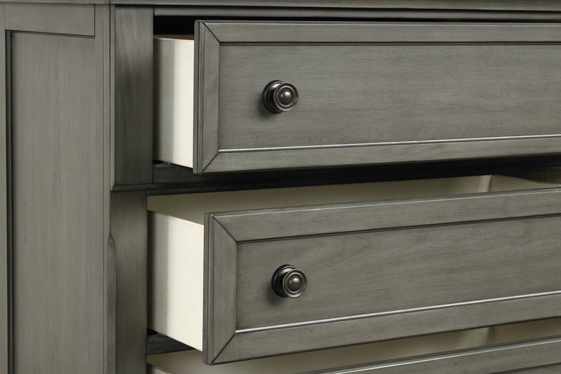 Commode verticale de chambre à coucher Chelsea de 38 po (L) x 52 po (H) à 5 tiroirs - grise