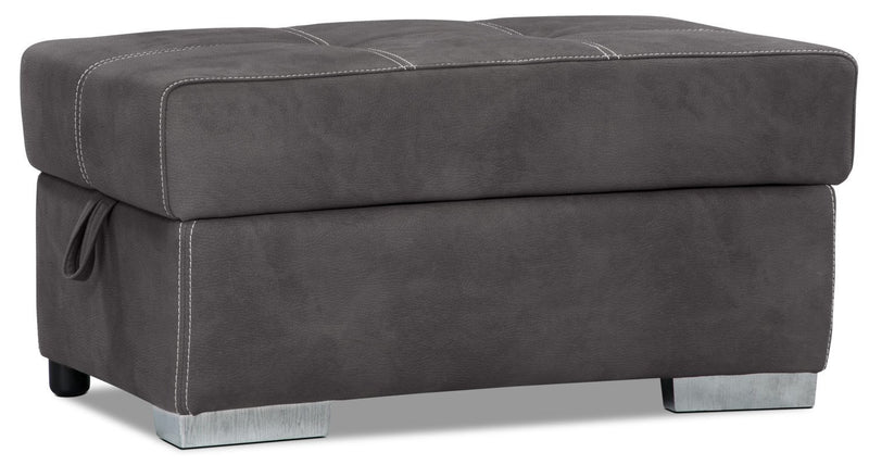 Sofa-lit sectionnel de droite Drake 3 pièces en tissu de suédine avec pouf de rangement - gris ciment