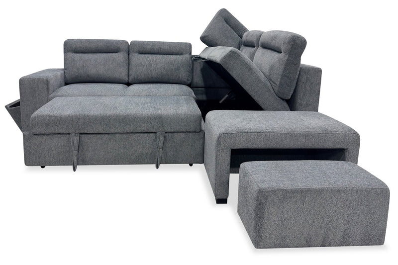 Sofa-lit sectionnel de droite Coast 3 pièces en tissu avec rangement et pouf - fumée 