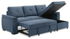 Eden 2-Piece Reversible Fabric Sleeper Sectional with Storage Chaise and Removable Back Cushions - Blue | Sofa-lit sectionnel réversible Eden 2 pièces en tissu avec fauteuil long de rangement et coussins de dossier amovibles - bleu