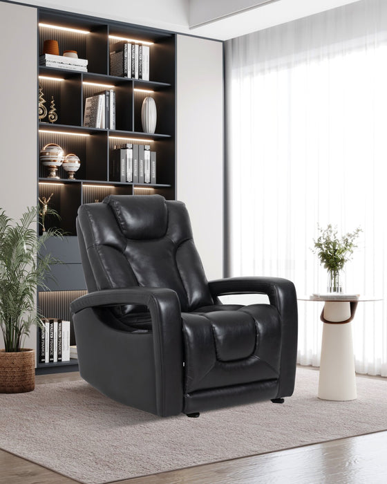 Fauteuil à inclinaison électrique Kenzo de 35 po en tissu d’apparence cuir avec appuie-tête électrique, repose-pieds et port USB - noir