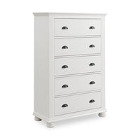 Commode verticale de chambre à coucher Ella de 36 po (L) x 53 po (H) à 5 tiroirs - blanche
