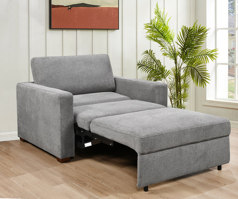 Fauteuil-lit Dusk de 52 po en tissu d’apparence lin avec accoudoirs rectilignes - gris