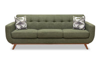 Sofa Freeman Kort & Co. de 88 po en tissu d’apparence lin avec pattes en bois et coussins de dossier capitonnés - vert avocat
