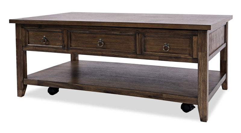 Table à café Branson de 48 po avec dessus relevable, rangement et roulettes - brun foncé