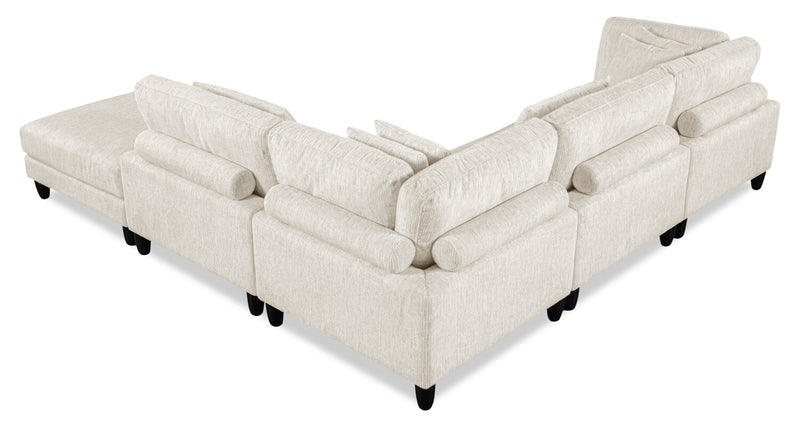 Sofa sectionnel modulaire Lounge 5 pièces en chenille avec pouf - beige 