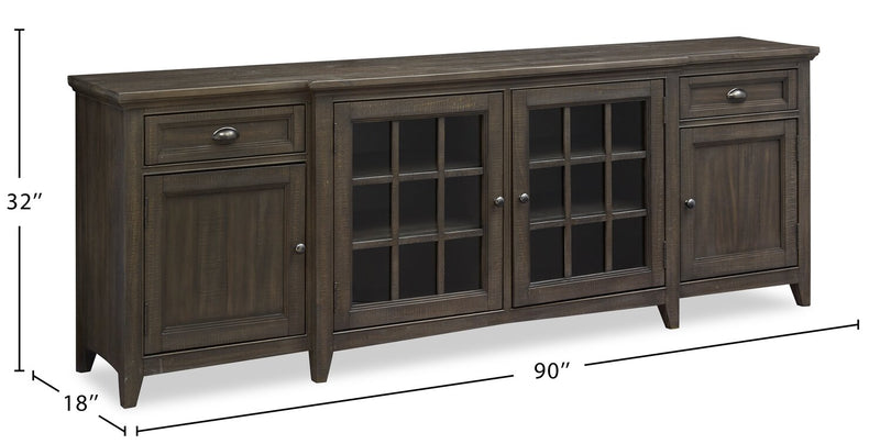Meuble pour téléviseur traditionnel Wesley de 90 po avec rangement et système de gestion des câbles pour téléviseurs jusqu’à 95 po - graphite