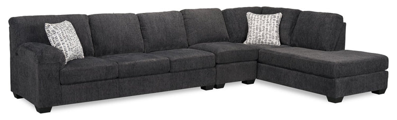 Sofa sectionnel de droite Morgan 3 pièces fabriqué au Canada en tissu de chenille avec sofa et coussins décoratifs - gris