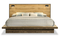 Ensemble de chambre à coucher Silas 6 pièces brun rustique avec lit plateforme, commode, miroir, table de nuit et éclairage à DEL - format très grand lit