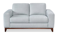 Causeuse River de 63,3 po en tissu d’apparence lin avec base et pattes en bois - grise