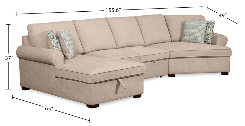 Sofa-lit sectionnel enveloppant de droite Haven de Scott Living 3 pièces en tissu de chenille avec rangement - taupe