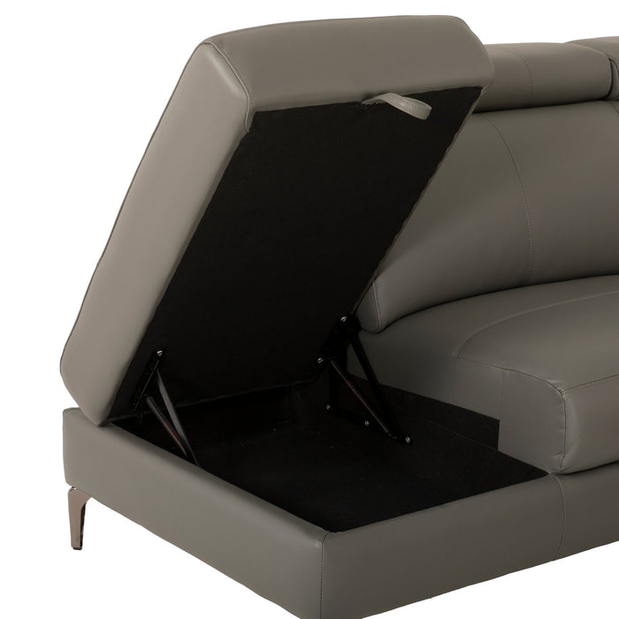 Sofa sectionnel de gauche à inclinaison électrique Valentino 3 pièces en cuir véritable avec appuie-têtes réglables - gris