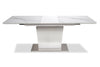 Naya Dining Table, 63-78.75"W Self-Storing Butterfly Leaf, Metal, Glass, Faux Marble – White | Table de salle à manger Naya de 63 po à 78,75 po (L) avec papillon se rangeant sous la table, en métal, en verre en imitation de marbre - blanche