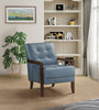 Enzo 26" Genuine Leather Accent Chair with Biscuit Tufting, Track Arms and Wood Legs - Blue | Fauteuil d’appoint Enzo de 26 po en cuir véritable avec capitonnage en biscuit, accoudoirs rectilignes et pattes en bois - bleu