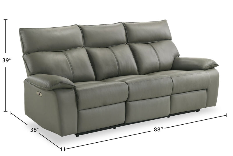 Sofa à inclinaison électrique Matteo de 88 po en cuir véritable - gris Aviarah